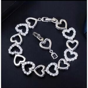 NEW Bracelet 7" 8" Heart Tennis CZ Rhinestone 925 Silver Plate  Jewelry S05